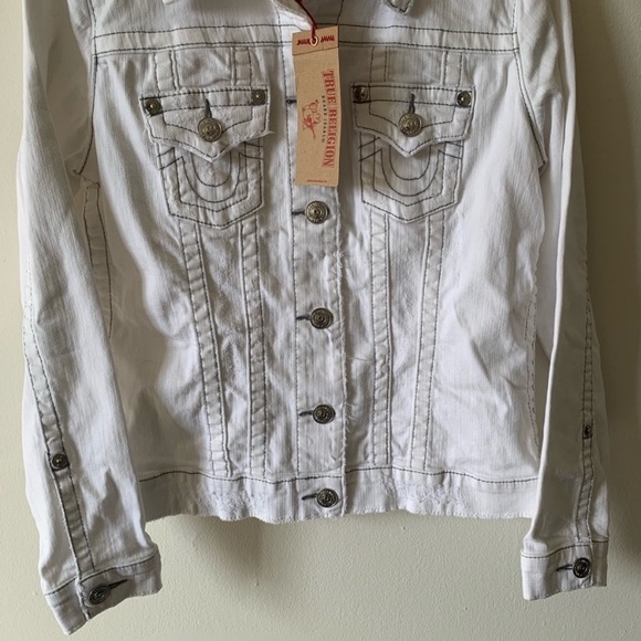 New! True Religion White Trucker Denim Jacket - Picture 7 of 8